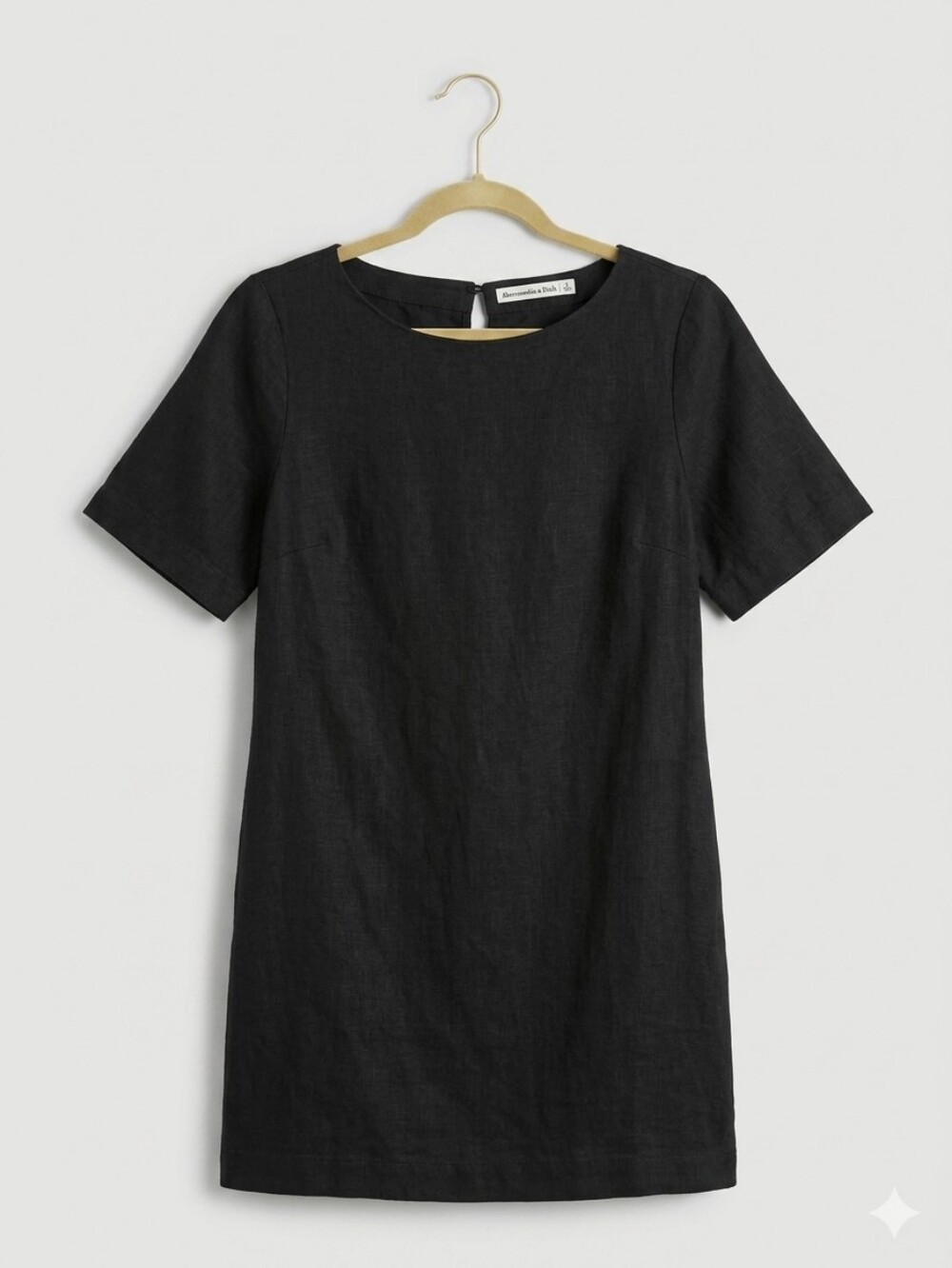 Abercrombie & Fitch Black Linen-Cotton Blend Short Sleeve Shift Dress - Small